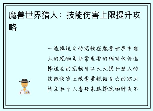 魔兽世界猎人：技能伤害上限提升攻略